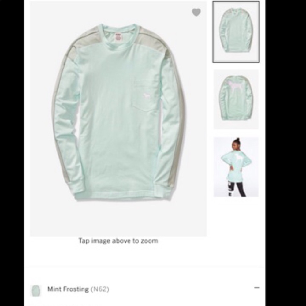 VS PINK LONG SLEEVE CAMPUS TEE MINT SZ M - Picture 5 of 5